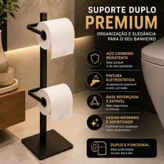 Suporte Porta Papel Higiênico Para Chão Duplo 2 Rolos Preto Fosco Envio Imediato