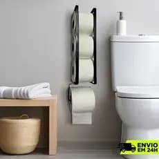 Suporte Porta Papel Higiênico Parede 4 Rolos Preto Fácil Fixação Dupla Face ou Parafuso Envio Full