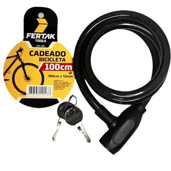 Cadeado Corrente Trava com Chave Bicicleta 100cm X 12mm Fertak