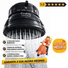 Chuveiro Elétrico 220v Ducha Pratik 3T 5400w Branco Ou Preto - Acompanha Magueira e Chuveirinho