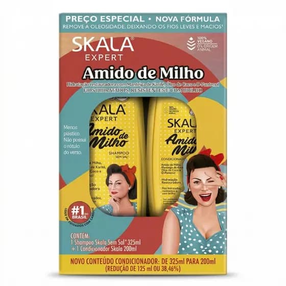 Kit Shampoo 325ml + Condicionador 200ml Skala Hidratação e Brilho Todo Tipo de Cabelo Vegano