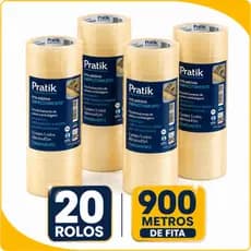 Kit 20 Rolos Fita Empacotamento Pratik 48mmx45m Transparente