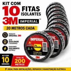 Kit 10 Unidades Fita Isolante 3m Imperial 20m Original Preta
