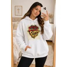 Moletom Canguru Super Mãe Estampa Floral Look Casual Feminino Tendência / Moda Estilo