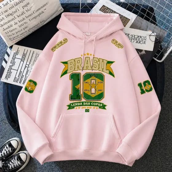 Blusa Moletom Feminino Brasil 10 Copa do Mundo | Canguru Confortável | Moda Streetwear Inverno