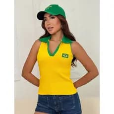 Regata Polo Brasil Core Verde Amarelo Copa do Mundo Básico dia a dia Casual Essencial