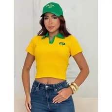 Cropped Polo Blusa Baby Look Brasil Core Tendência Essencial Casual Básica Copa Mundo