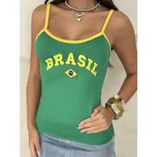 Blusa Alça Fina Brasil Core Essencial Básica dia a dia Regatinha Alçinha
