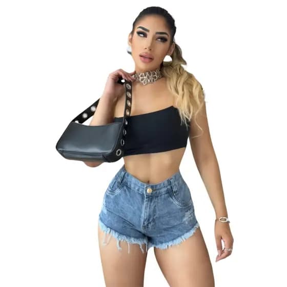 Short Jeans Feminino Cinza Curto Barra Detonada,Sinta-se Linda