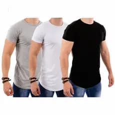 Kit 3 Camiseta Longline Masculino Oversized Algodão Conforte Super Macia Veste bem