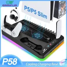 Efeito RGB 7 Cores PS5 Slim/PS5 Base Ventilador Resfriamento com Suporte CD e Gancho Fone de Ouvido Variedade de cores