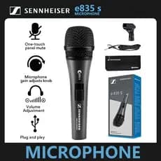 Microfone Dinâmico Com Fio De Palco Profissional Sennheiser E835S , Design Cardióide , Reduz A Interferência De Ruído Ao
