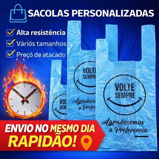 100 Unidades Sacolas Plástica Super. Reforçada Volte Sempre Azul 40x50 Leve + Econômica