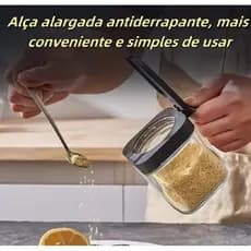 Porta Tempero De Vidro 300ml Com Colher Aço Inox
