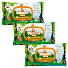 3 Pacotes Lenços Umedecidos Cheirinho de Lavanda Sem Álcool 300 Un Mimou Baby