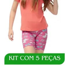 Kit com 5 Shorts bermuda ciclista de cotton Escolar Infantil e juvenil tam 1 ao 16