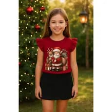 Camiseta Natal Infantil Juvenil 100% Algodão Kids Festa Natal Tam 1/2/3/4/6/8/10/12/14/16