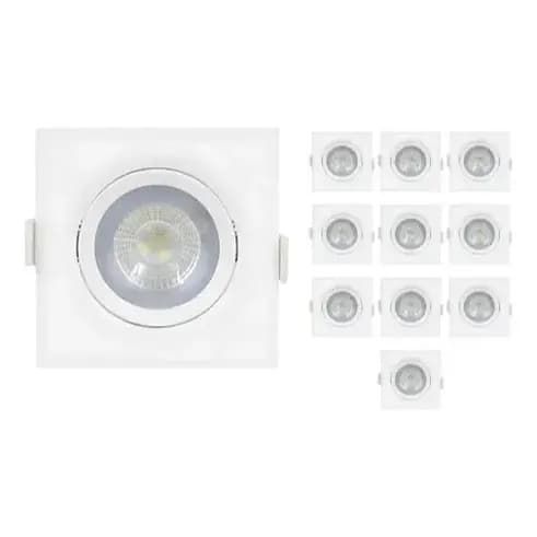 Kit 10 Spot Dicróico De Embutir Quadrado 10w Branco Morno