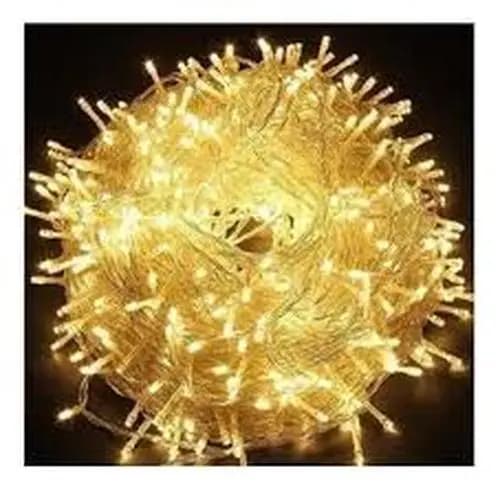 Cordão 100 Led Fixo Prova D'água Branco Quente Fio Transparente