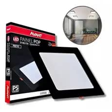 PAINEL LED EMBUTIR QUADRADO 18W 22X22 PRETO - BRANCO FRIO 6500K - AVANT 3483