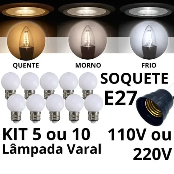 Kit 5 10 Lâmpadas Led Bolinha 1W Decorativa Varal 110v ou 220v Soquete E27 Econômica Mini Bulbo Led