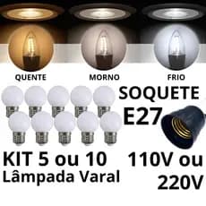 Kit 5 10 Lâmpadas Led Bolinha 1W Decorativa Varal 110v ou 220v Soquete E27 Econômica Mini Bulbo Led