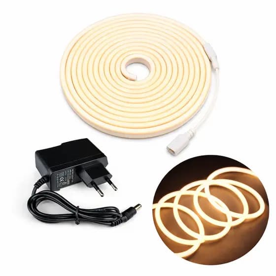 Fita Led Neon Flexível 5m 12v + Fonte Branco Frio/ Branco Quente