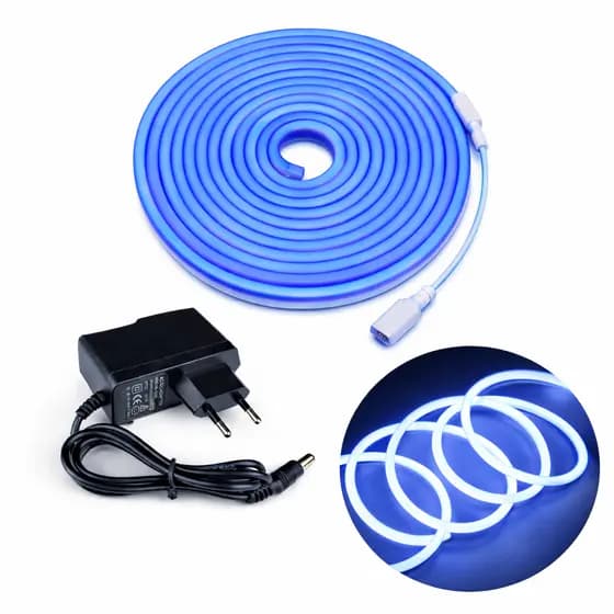 Fita Led Neon Flexível Azul 5m 12v + Fonte 3a À Prova D'água