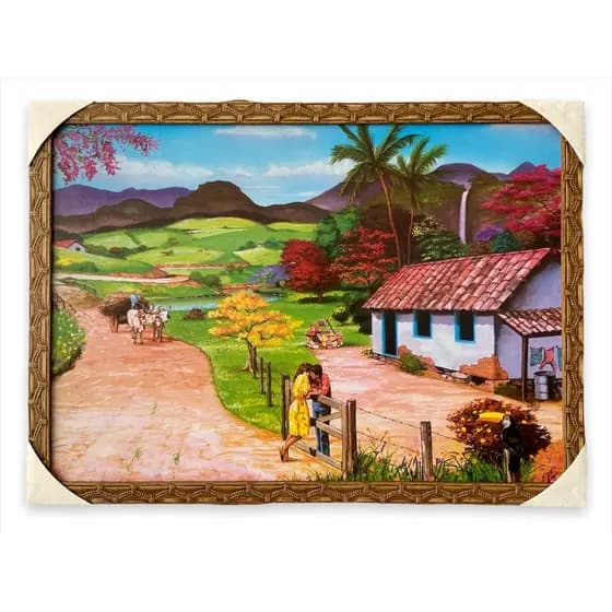 Quadro Decorativo Casal Na Porteira Roça Paisagem 50x70cm