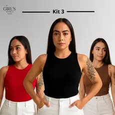 Kit 3 Blusinhas Regata Feminina Casual Básica Suplex  Moda Blogueira Tendência Verão