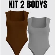 Kit 2 Body/Bory Feminino Decote Quadrado Liso Tecido Suplex Alça Larga Moda Verão