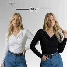 Kit 2 Blusa Feminina Manga Longa Gola Boba Degagê Suplex Premium Elegante