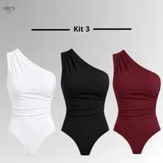 Kit 3 Body/Bory Feminino Mula Manca Suplex Forro Duplo Moda Blogueira Elegante
