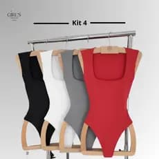 Kit Com 4 Body Regata Decote Quadrado Alça Suplex Forro Duplo/Envio Imediato