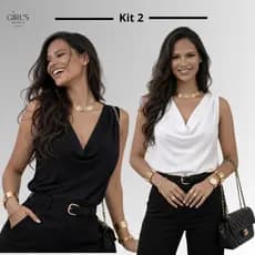 Kit 2 Blusa Regata Feminina Gola Boba Suplex Premium Drapeada Elegante Moda Verão/Envio Imediato