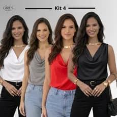 Kit 4 Blusa Regata Feminina Gola Boba Suplex Premium Drapeada Elegante Moda Verão/Envio Imediato
