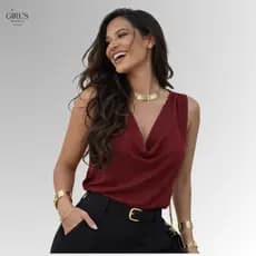 Blusa Regata Feminina Gola Boba Suplex Premium Drapeada Elegante Moda Verão/Envio Imediato