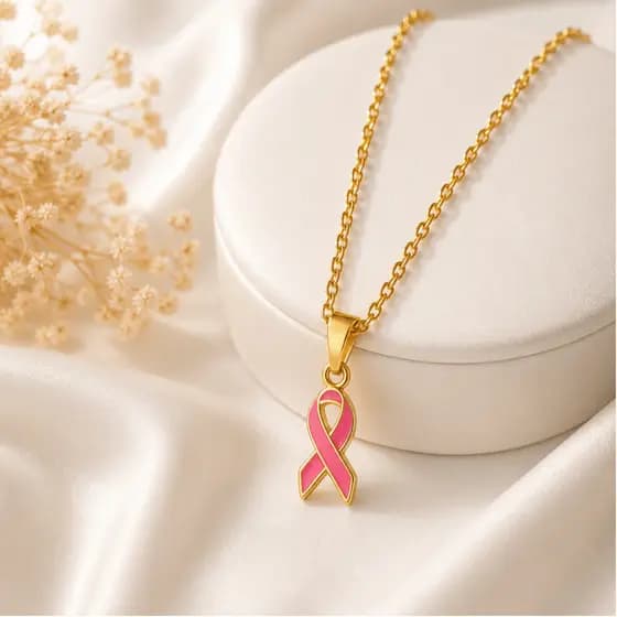 Colar Laço Outubro Rosa | Banhado a Ouro