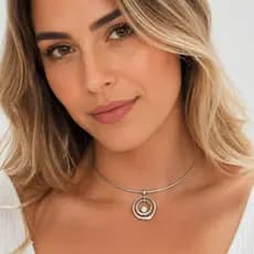Colar Choker Feminino com Pingente Círculos e Zircônia Branca com Banho em Prata ou Dourado