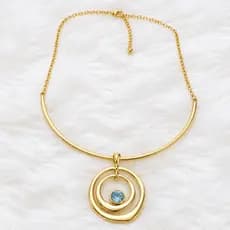Colar Choker Feminino com Pingente Círculos e Zircônia Azul com Banho em Prata ou Dourado
