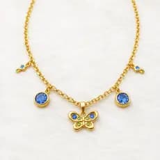 Colar Borboleta com Pedras azul e Verde Luxo  | Banhado a Ouro