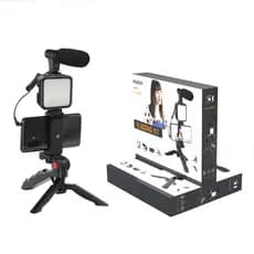 Kit Gravação Iluminador com Microfone Mini Tripé 10cm Suporte para Celular e Controle Mamen 01-LM