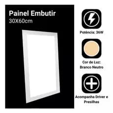 Plafon Painel Led Embutir Slim 30x60 40w Luz Quente 3200k