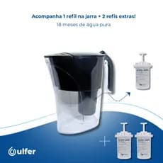 Jarra Purificadora Ulfer Pratic Bacfree Preto com 2 Refis Extra Reduz Cloro Aumenta Ph Vida