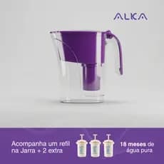 Jarra Purificadora de Água Alcalina Alka Roxo com 2 Refis Extra Reduz Cloro Aumenta Ph Rende