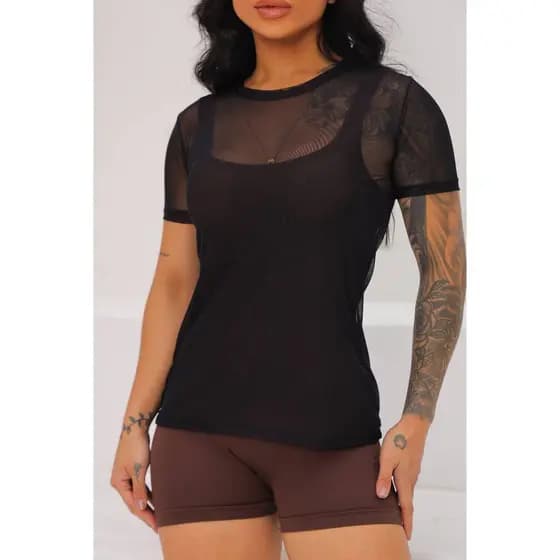 Camiseta Feminina Tule Transparente | Manga Curta Leve Para Academia e Looks Casuais Blusa fitness P,M,G,GG,G1
