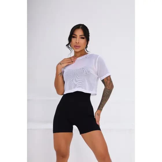 Cropped Tule Feminino Fitness Academia Transparente Leve Estiloso Treino Respirável Camiseta Blusa