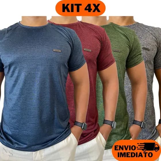 4 Camisetas Masculinas Kit Malha Fria Dry Fit Treino Academia Corrida