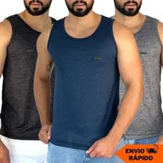 3 Camisetas Masculinas Kit Regata de Malha Fria para Academia