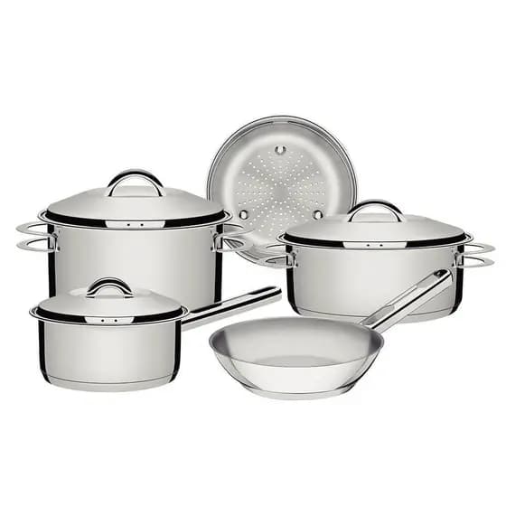 Jogo de Panelas Tramontina Solar em Aço Inox com Fundo Triplo e Tampas de Inox 5 Peças 65510780